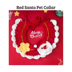 Christmas Santa Pet Collar – Crochet Holiday Bib for Cats & Small Dogs (M)